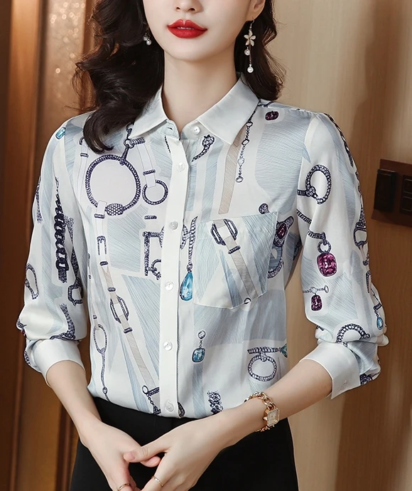 FANIECES 2025 Spring Trend Vintage Print Women Shirt Tops Ins Hot Fashion Slim Blouse Long Sleeve Elegant Female Luxury Shirt