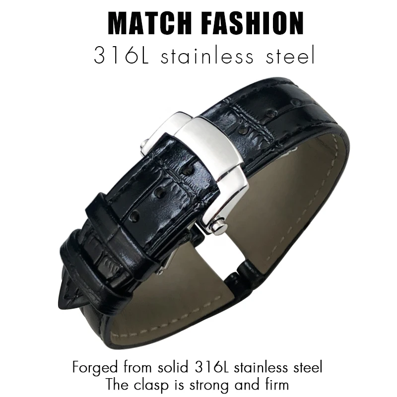 25mm Concave Metal Part Genuine Leather Watchband for Patek PP Philippe 5711 5712 NAUTILUS Folding Buckle Watch Strap Bracelets