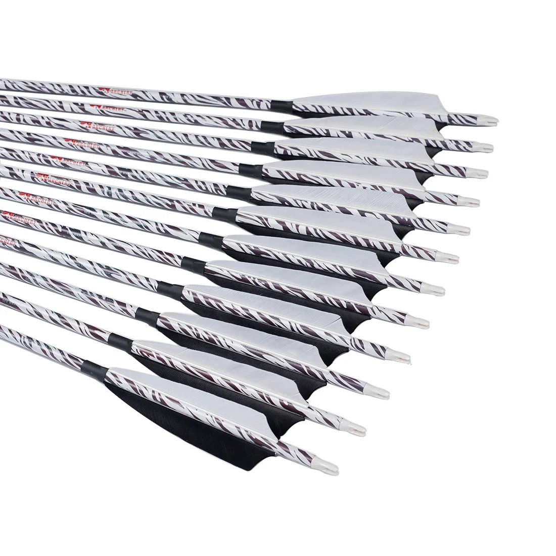 

12pcs Archery Zebra Carbon Arrows Spine 340 400 30/32'' 4inch Arrow Feather Compound Traditional Bow Hunting Shooting