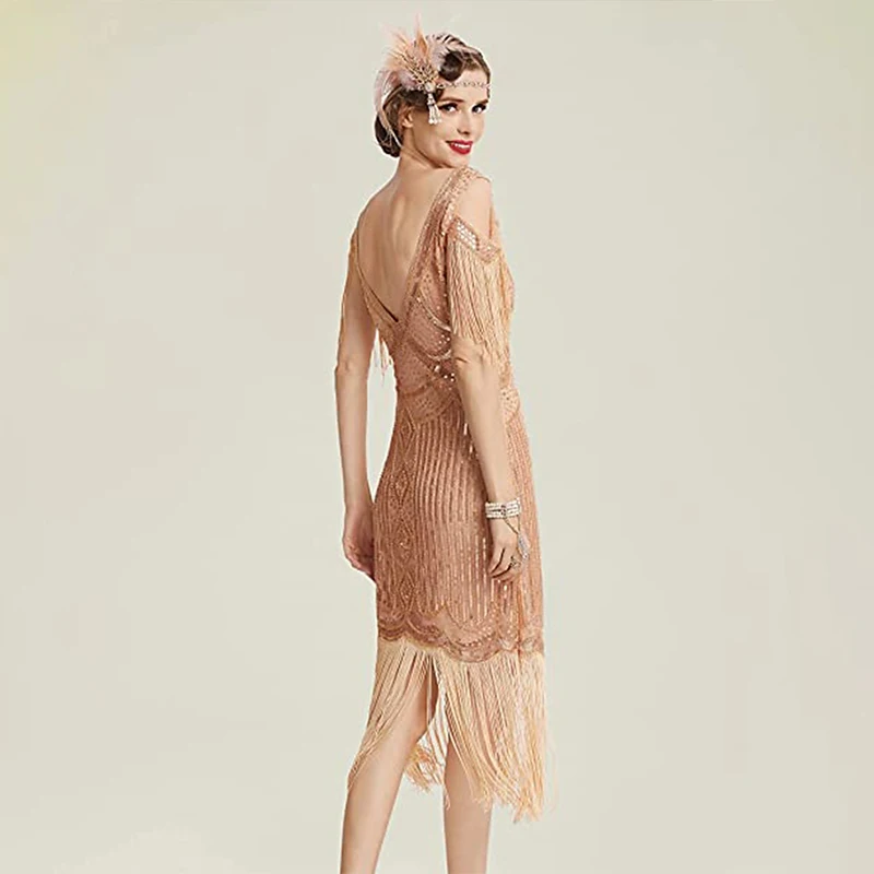 Retro Vintage Roaring 20s 1920s Flapper Dress Cocktail Dress Flapper fascia accessori Set paillettes da donna