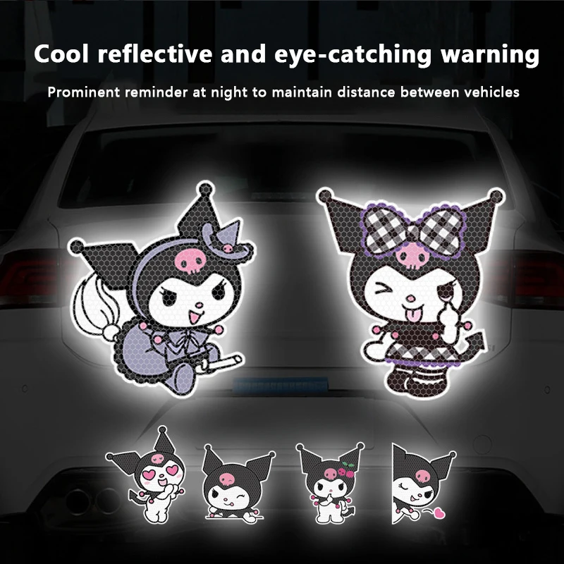 Light Reflecting Cartoon Sanrio Anime Kuromi Waterproof Car Body Sticker Motorcycle Helmet Decoration Truck Automobile Vehicle