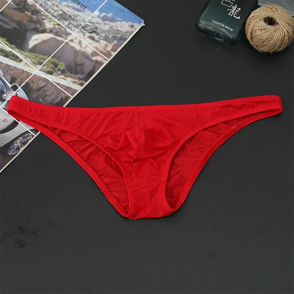 

Sexy Men's Ice Silk Panties Bulge Pouch Briefs Low Rise Solid Color Ultrathin Transparent Breathable Underwear Underpants Briefs