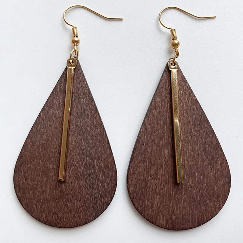 Pendientes redondos florales de madera para mujer, aretes bohemios a rayas, estampado de hojas, empalme étnico, regalo de joyería de cumpleaños