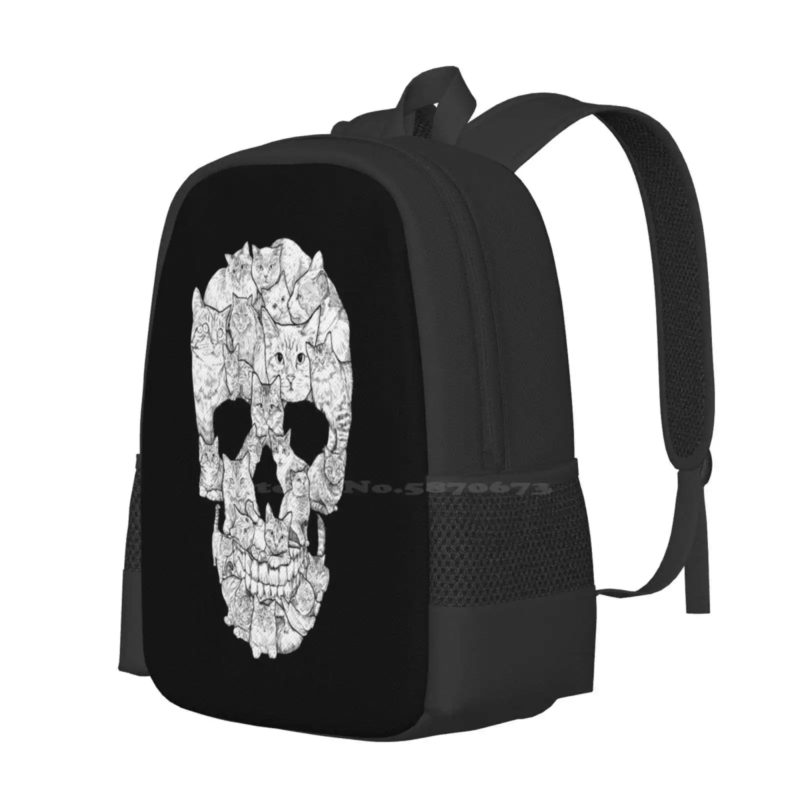 Cat Skull Hot Sale Schoolbag Backpack Fashion Bags Cat Skull Halloween Death Scary Kitten Gothic Punk Dead Skeleton Skull Cats