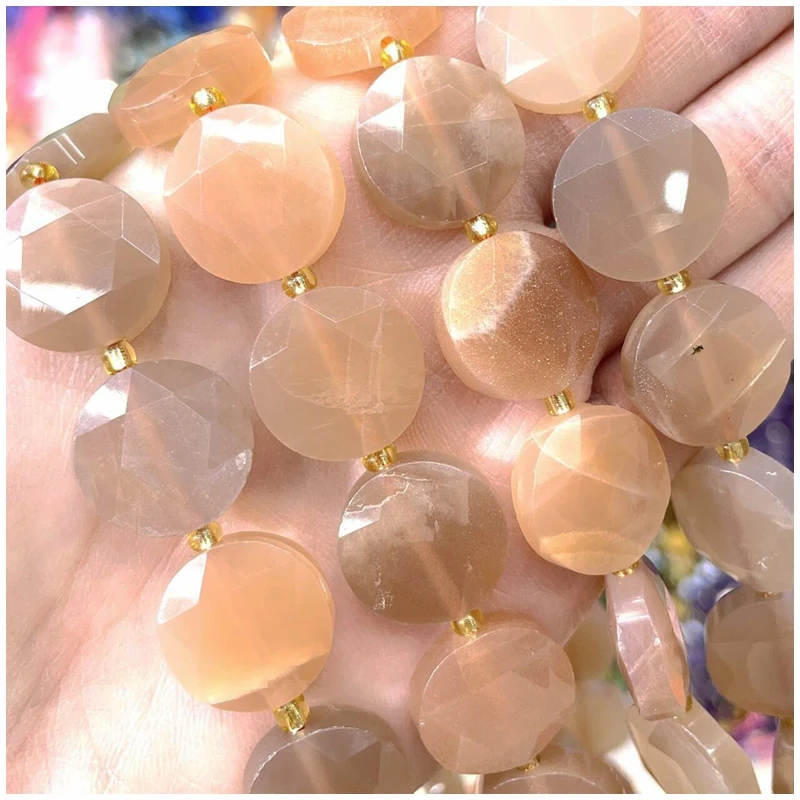 New 15MM Natural Stone Amethyst Tiger Eye Labradorite Round Cake Loose Bead DIY Men's and Women's Bracelet Necklace Jewelry Gift