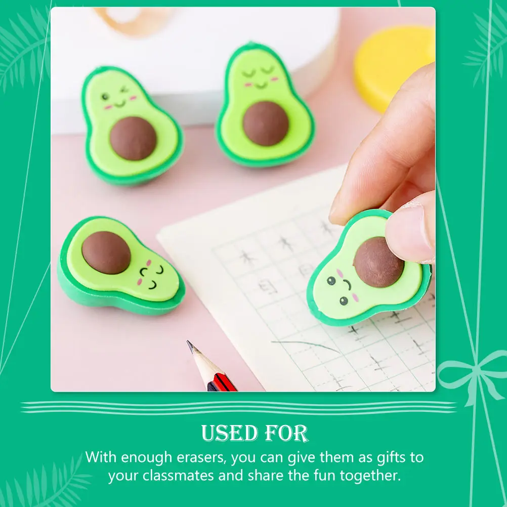 

18 Pcs Avocado Shaped Erasers Cute Cartoon Fruit Style School Stationery Kids Learning Supplies Mini Erasers Student Gifts