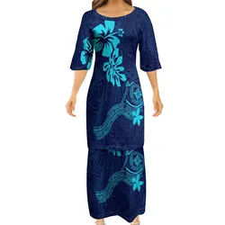 Casual Samoan Clothes Hot Sale Stretch Half Sleeve Formal Dress Women Puletasi Free Shipping