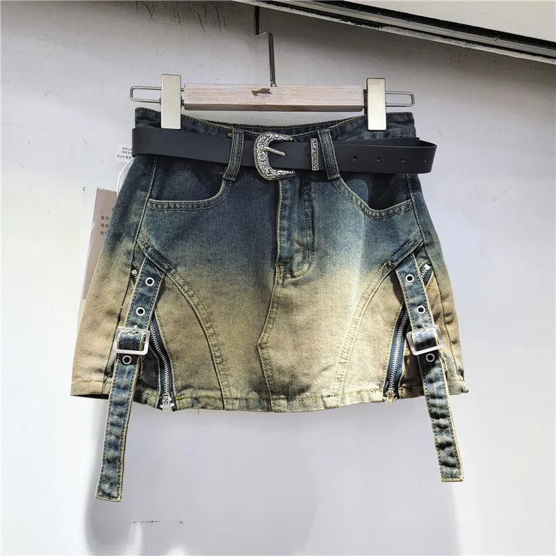 

Джинсовая юбка-миди с градиентным переходом цвета, облегающая юбка А-силуэта с высокой талией, короткая юбка