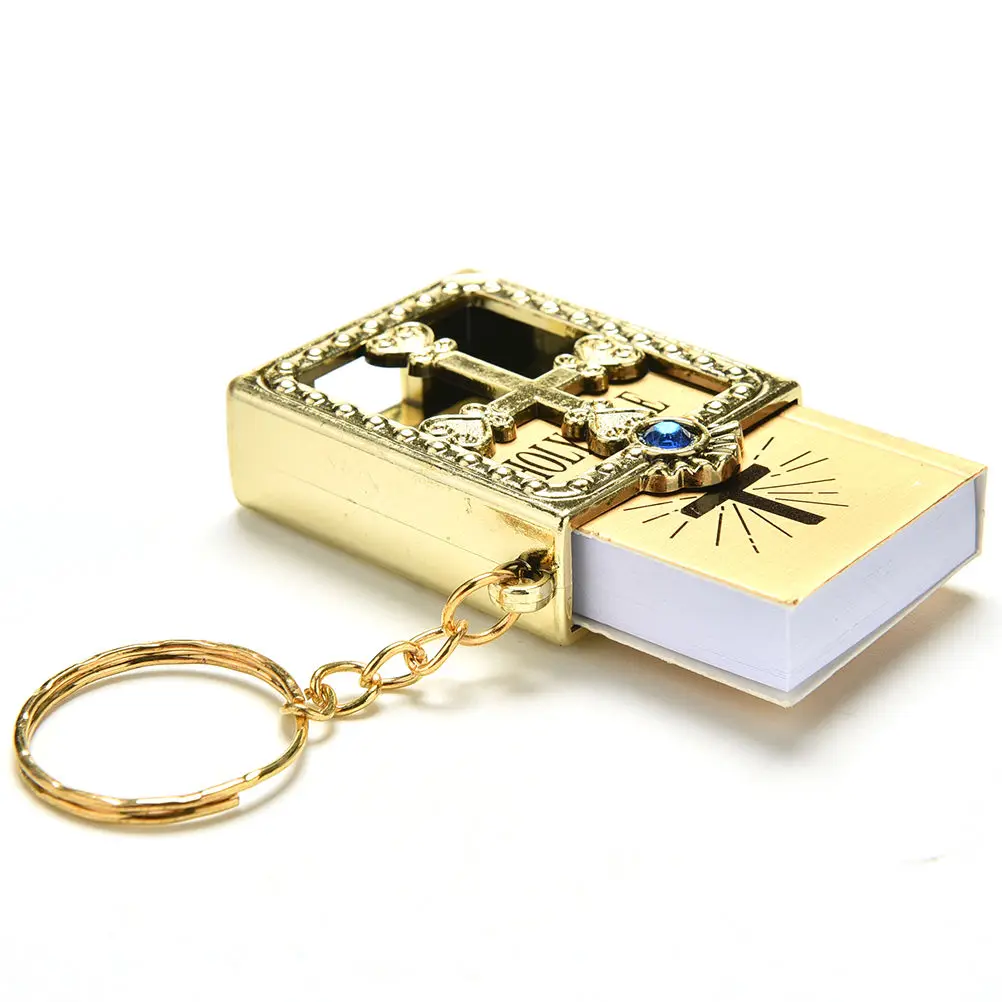 1Pc Mini Holy Bible Keychain English Religious Miniature Paper Spiritual Christian Jesus Cover Keyring Gift