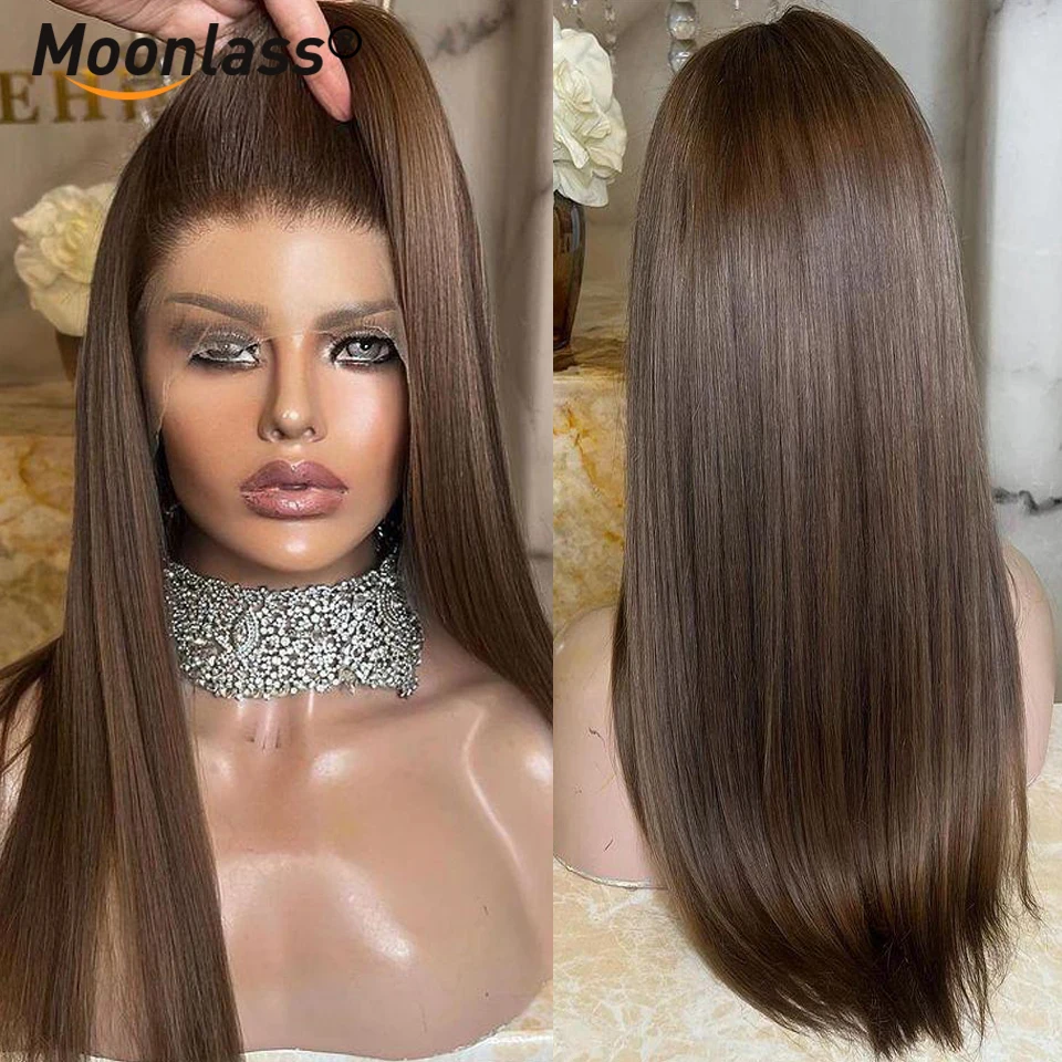 Brown Body Wave Human Hair Wigs Straight 13x4 Transparent Lace Front Wigs 180% Density Preplucked Brazilian Remy Hair Wigs