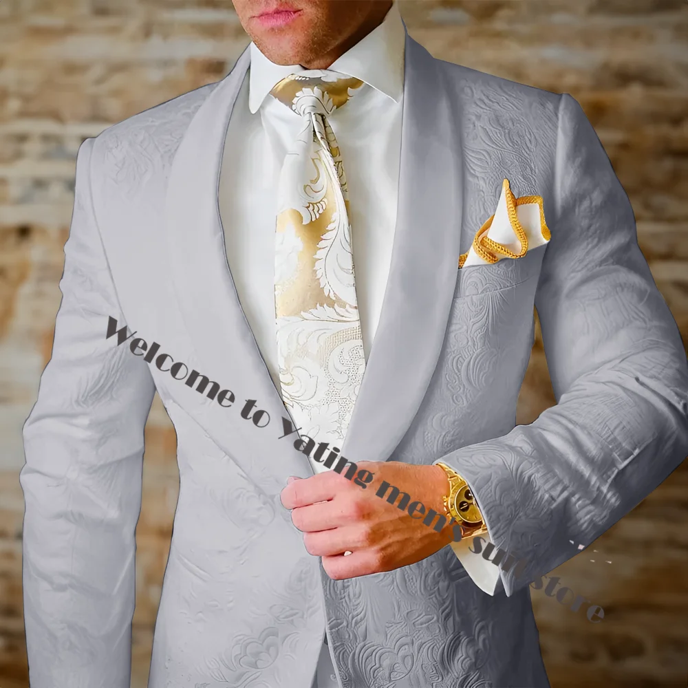 Ivory Men Wedding Tuxedos Custom Made Shawl Lapel Slim Fit Mens suit For Prom Two Pieces (Suit+Pant)