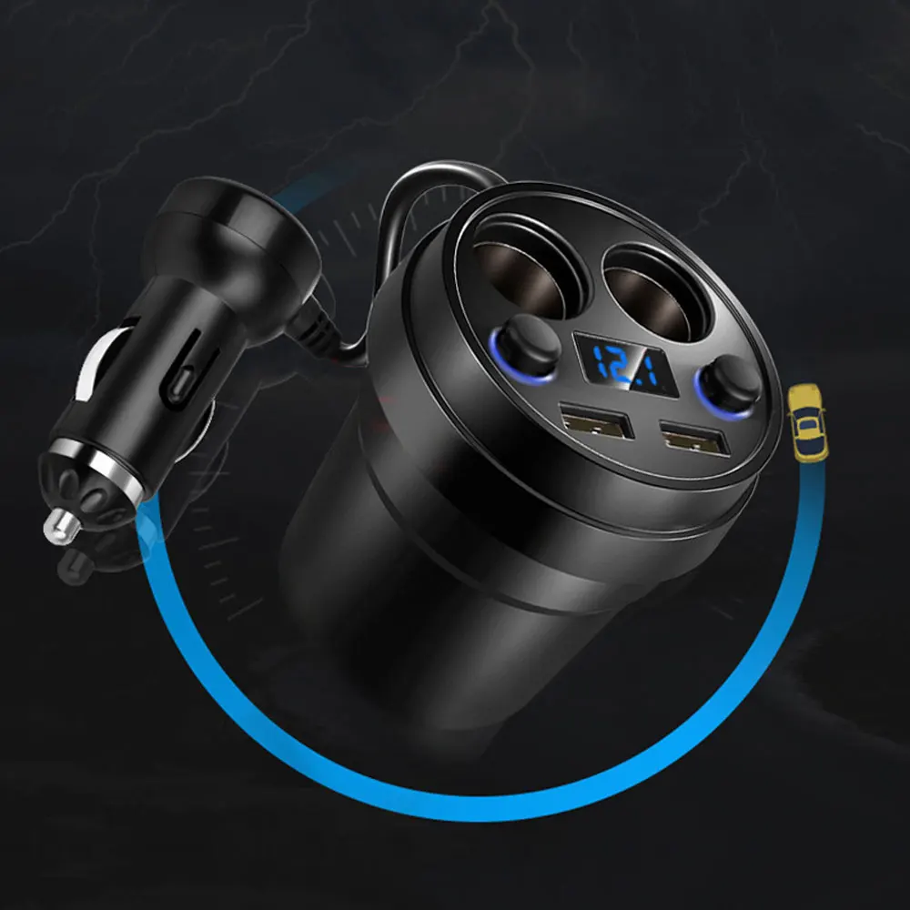 1pc Universal Car Cup Holder Cigarette Lighter Car Dual Sockets Charger Car Dual Ports Power Adapter Auto Interior Accessories