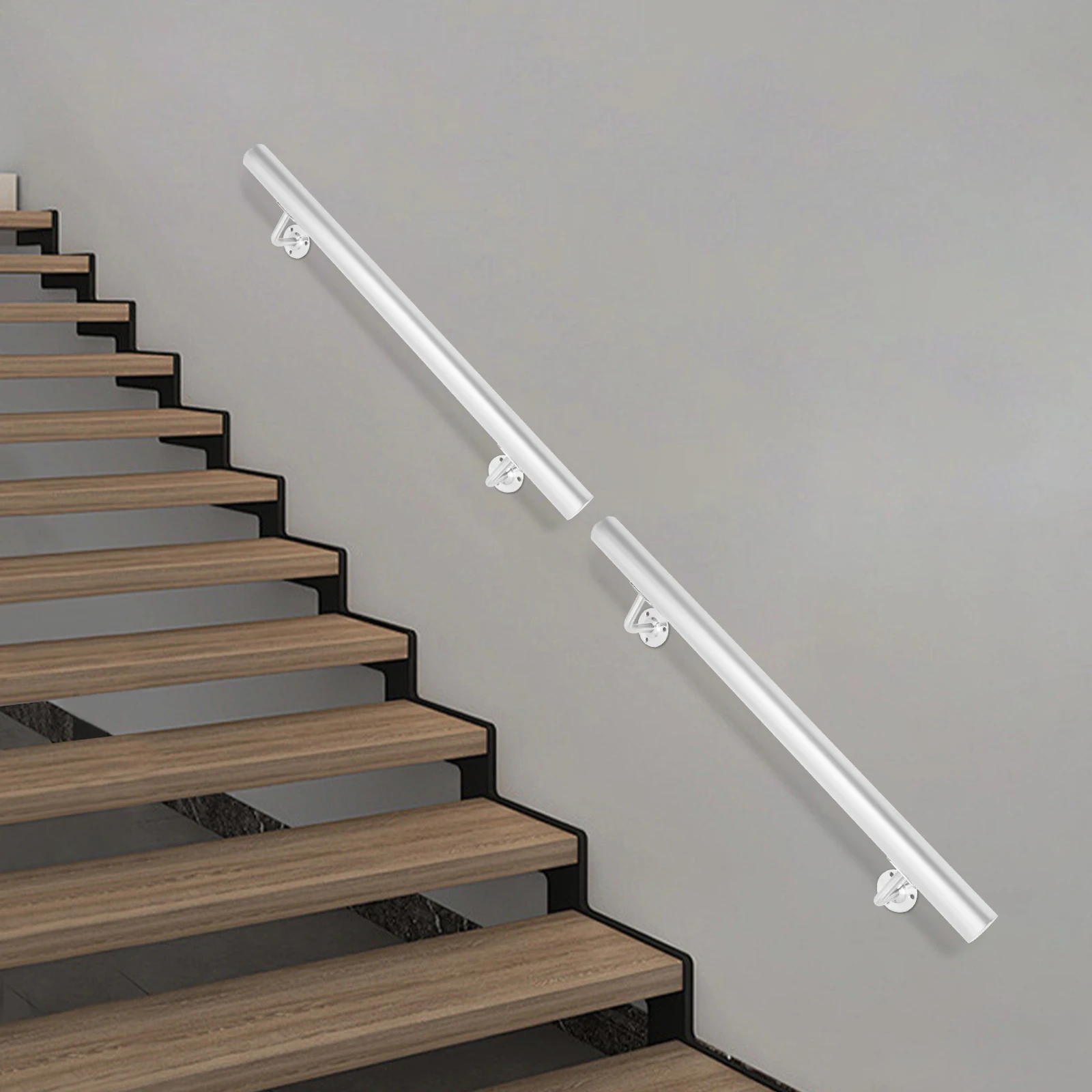 

5FT Handrails for Stairs, Indoor Cylindrical Stair Handrail, Wall Mounted Stair Handrail, Safety Stainless Steel Stair Handrail