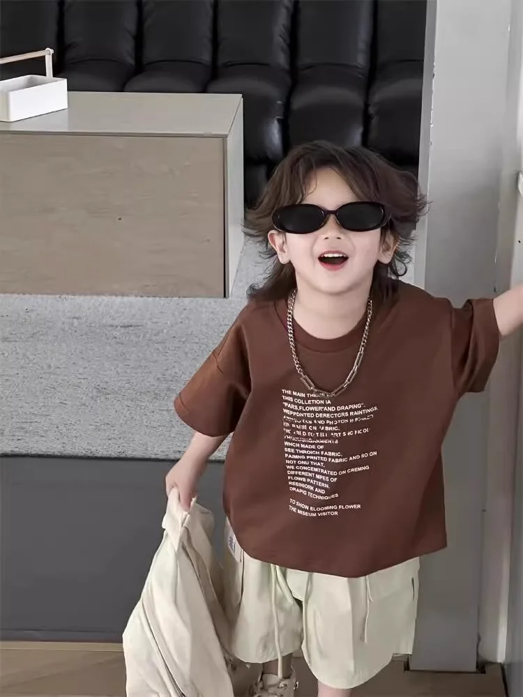 2025 Boys' Pure Cotton Short Sleeved T-shirt Korean Version Children's Summer Top Casual Baby Half Sleeved Loose Trend