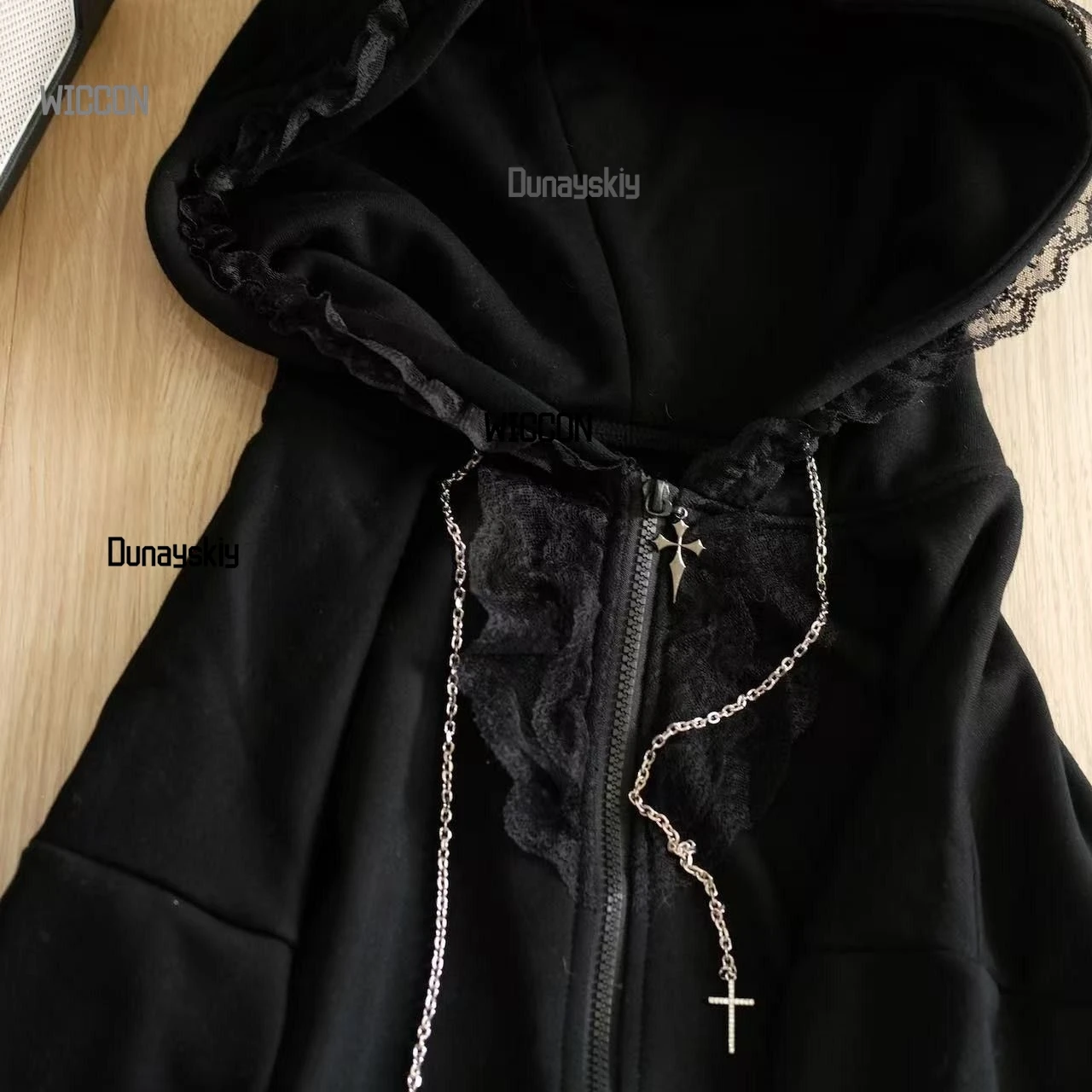 Jirai Kei Japanese Subcultural Lace Dark Cat Punk Coat Cosplay Costumes Women Girls Y2K Lace Ribbon Hooded Halloween Christmas - view 6