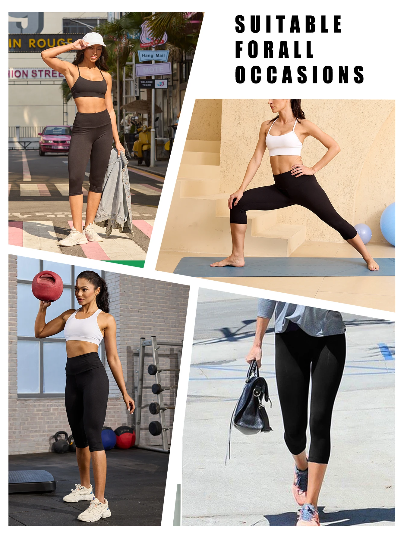 Damen High-Waist Caprihose, superweich, nicht durchsichtig, für Workout, Yoga, Laufen, Sport, Push-up, Fitness-Leggings – Detail 4