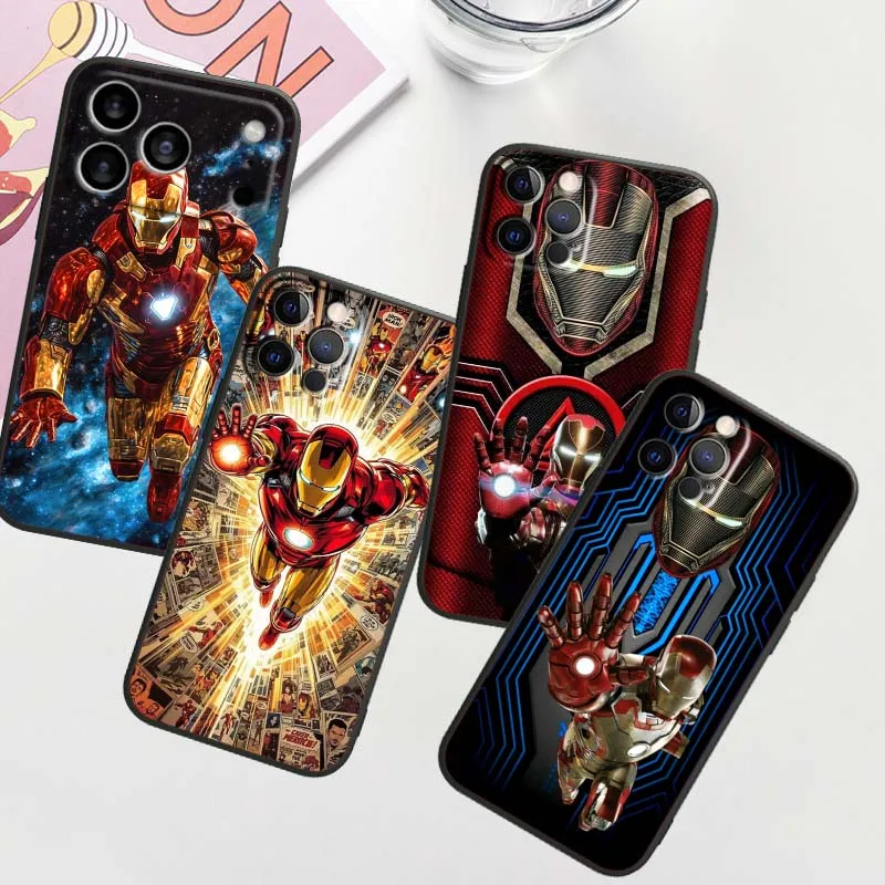 

M-Marvels I-Irons M-Mans For Apple iPhone 17 16 16E 15 14 13 12 11 Pro Max Plus Black Soft Silicone Cover