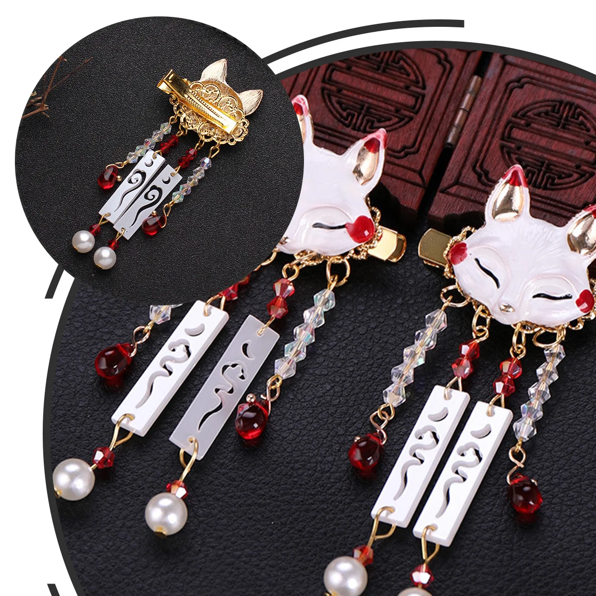 

1 Pair Fox Clip Tassel Drop Barrette Animal Dangle Hairpin Chinese Hair Accessories For Wedding Party Cosplay Styling Tool Hair