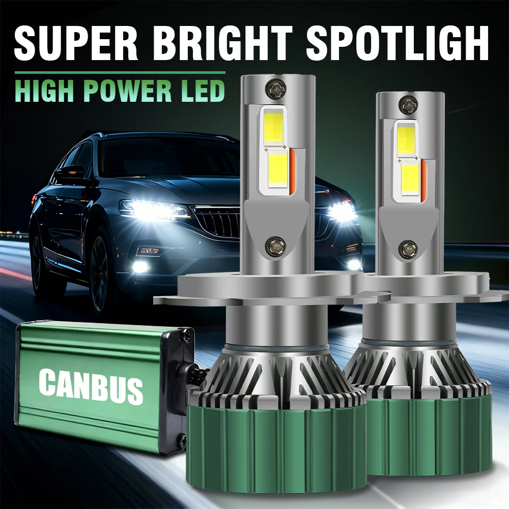 H4 Abblend- und Fernlicht LED-Scheinwerfer Hochleistungs-Canbus Turbo-Lampe mit Externem Treiber 6000K Autolicht DC12V