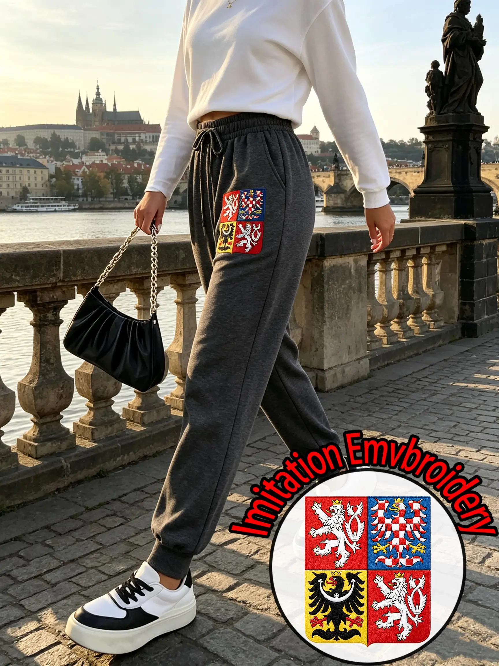 Czech Republic Imitation Embroidery Print Women Jogging Pant Comfortable Sweatpants Casual Autumn Y2K Pants Fleece Trousers