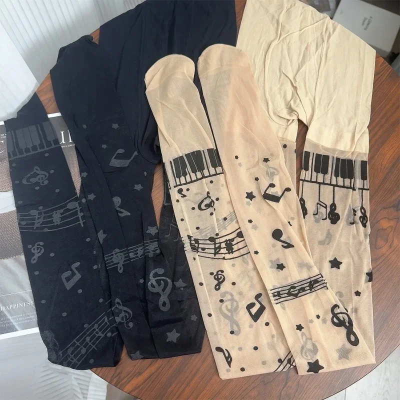 القوطية الموسيقية ملاحظة الأسود تخزين المرأة رمز طباعة لوليتا الجوارب الجوارب عالية Y2K الفتيات تخزين الجوارب نادي الحفلات جوارب طويلة