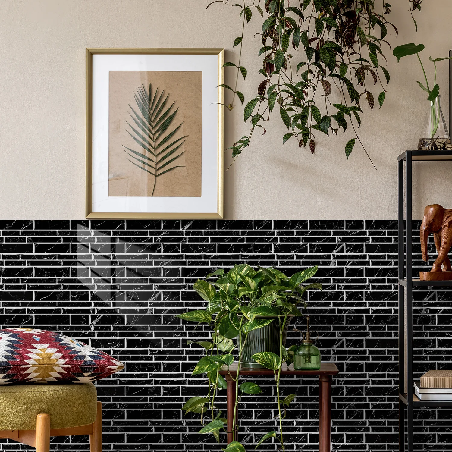 Wood grain tiles sticker, kitchen living room waterproof oil-resistant PVC wall sticker,-adhesive wall decor