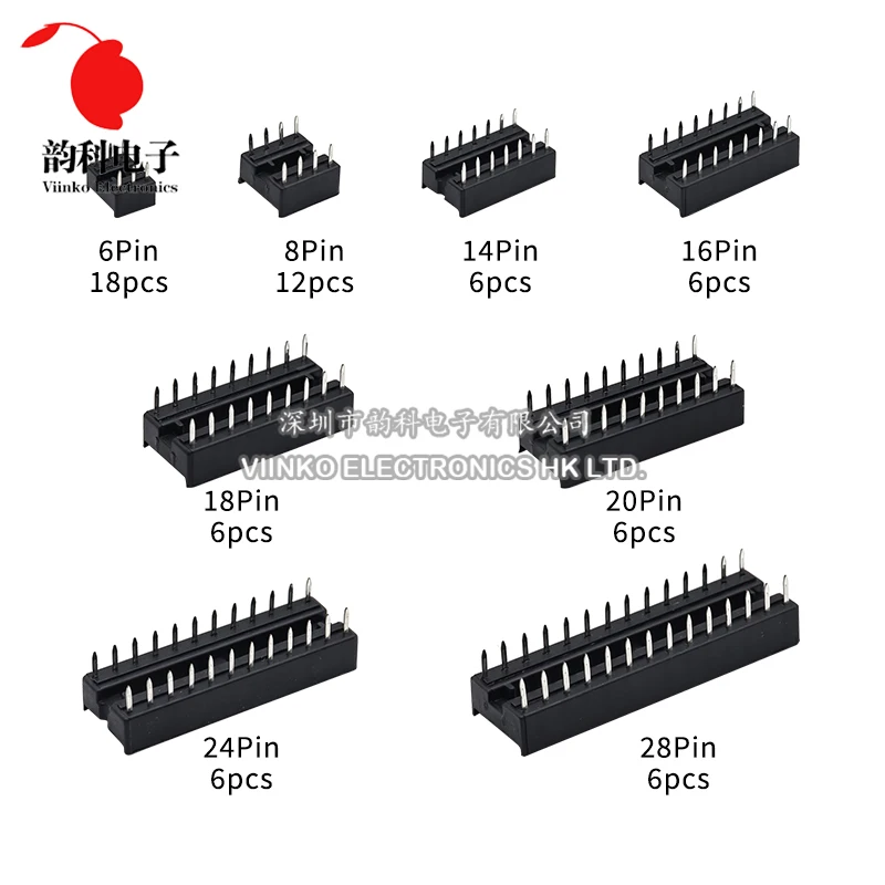 66PCS/lot with Box DIP IC Sockets Adaptor Solder Type Socket Kit 6 8 14 16 18 20 24 28 Pin DIP-6 DIP-8 DIP-14 IC Connector