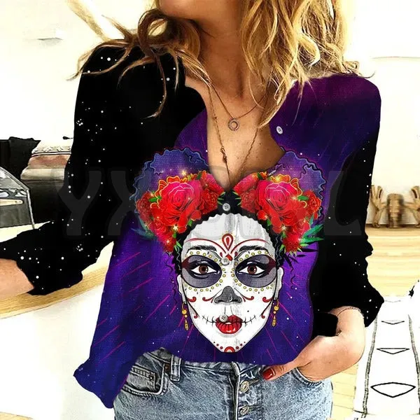 

Day Of The Dead Black Amazing Casual Shirt 3D Printed Button-down Shirt Casual Unique Streewear