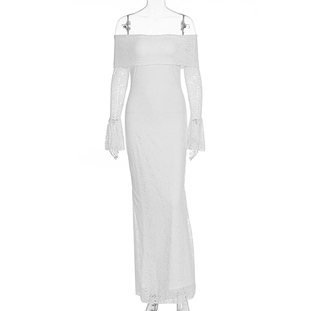 Pregnancy Photography Lace Dress Off Shoulder Long Sleeve Maternity Photoshoot Outfit Elegant Maxi Gown for Pregnant Women Lady view 3