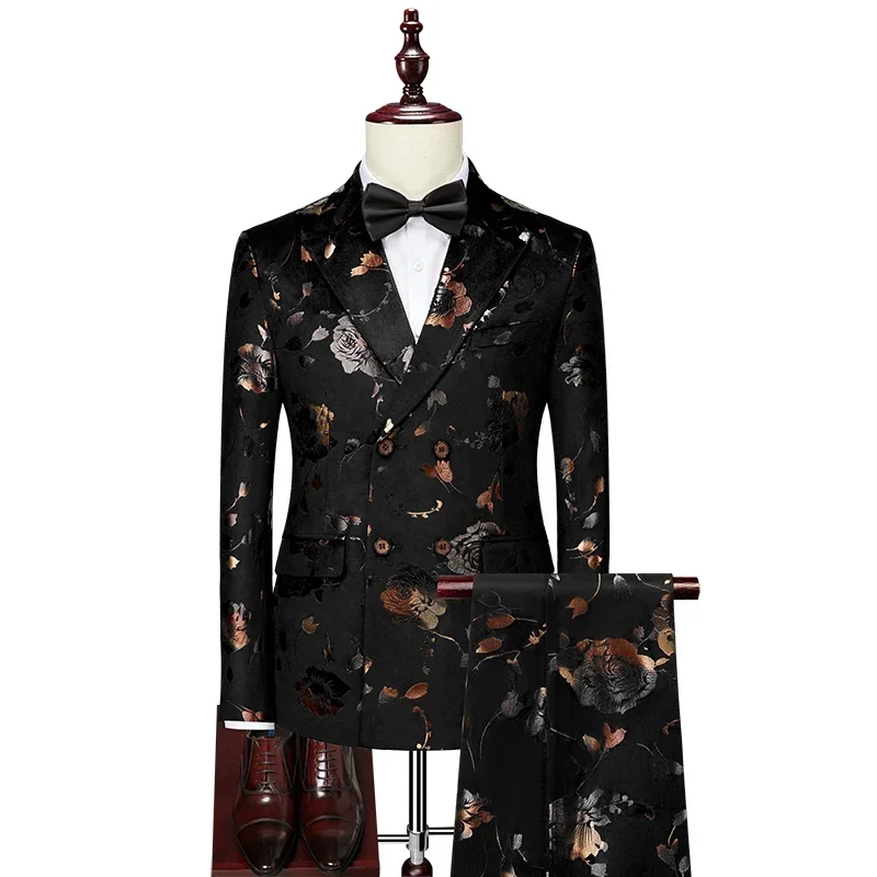 High-quality Men's Fashionable and Stylish Business Casual Wedding Double-breasted Suit  Two-piece Set  Meticulously Crafted