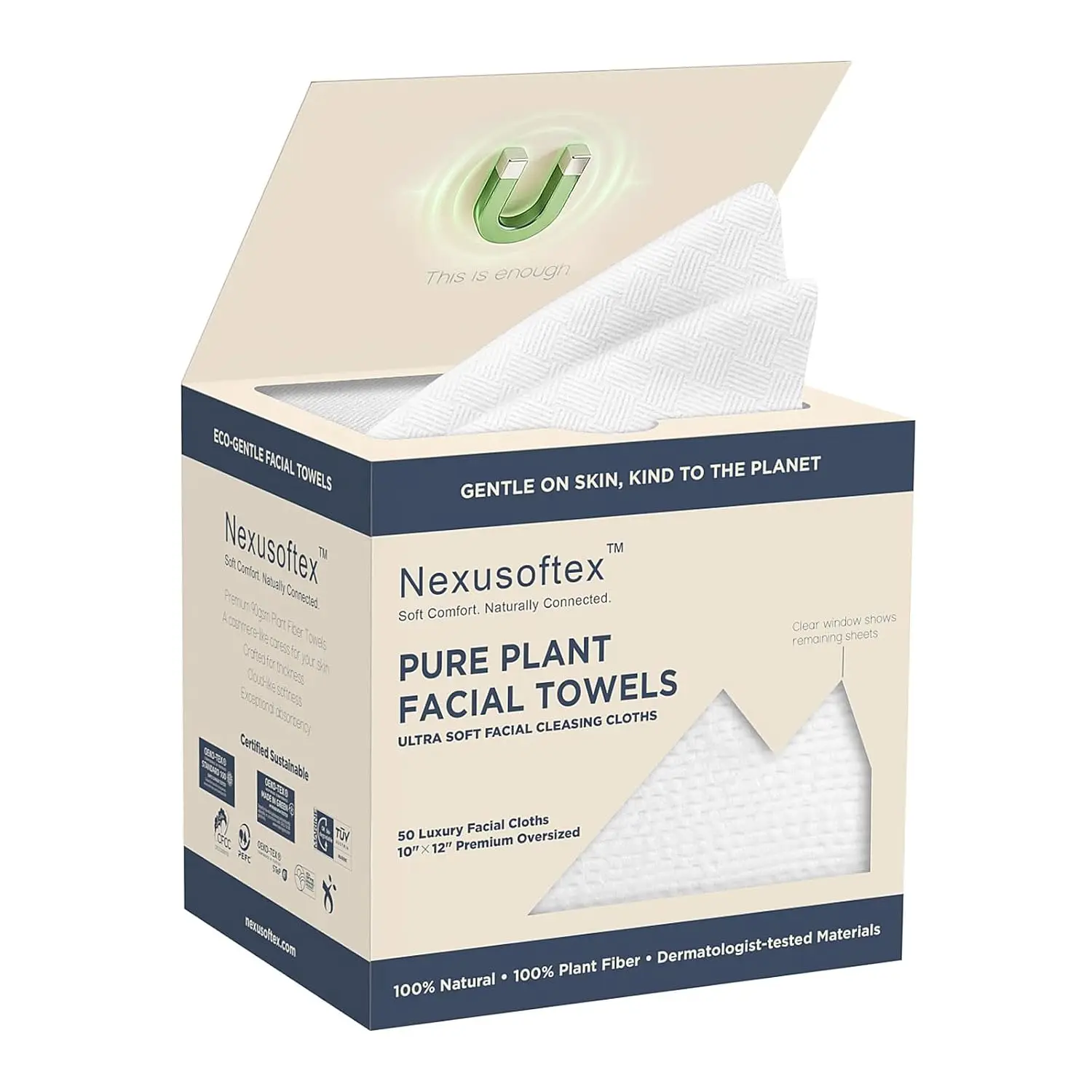 

XL 10x12 Disposable Face Towels, 90gsm Ultra-Thick, 50ct, Biobased, Gentle for All Skin