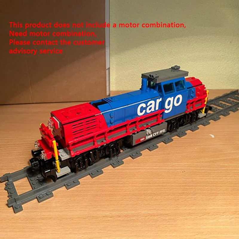 City Car Model MOC Building Bricks AM843 Red Blue Cargo Train Engine Modular Technology Children Holiday Gifts Assemble Toy Suit