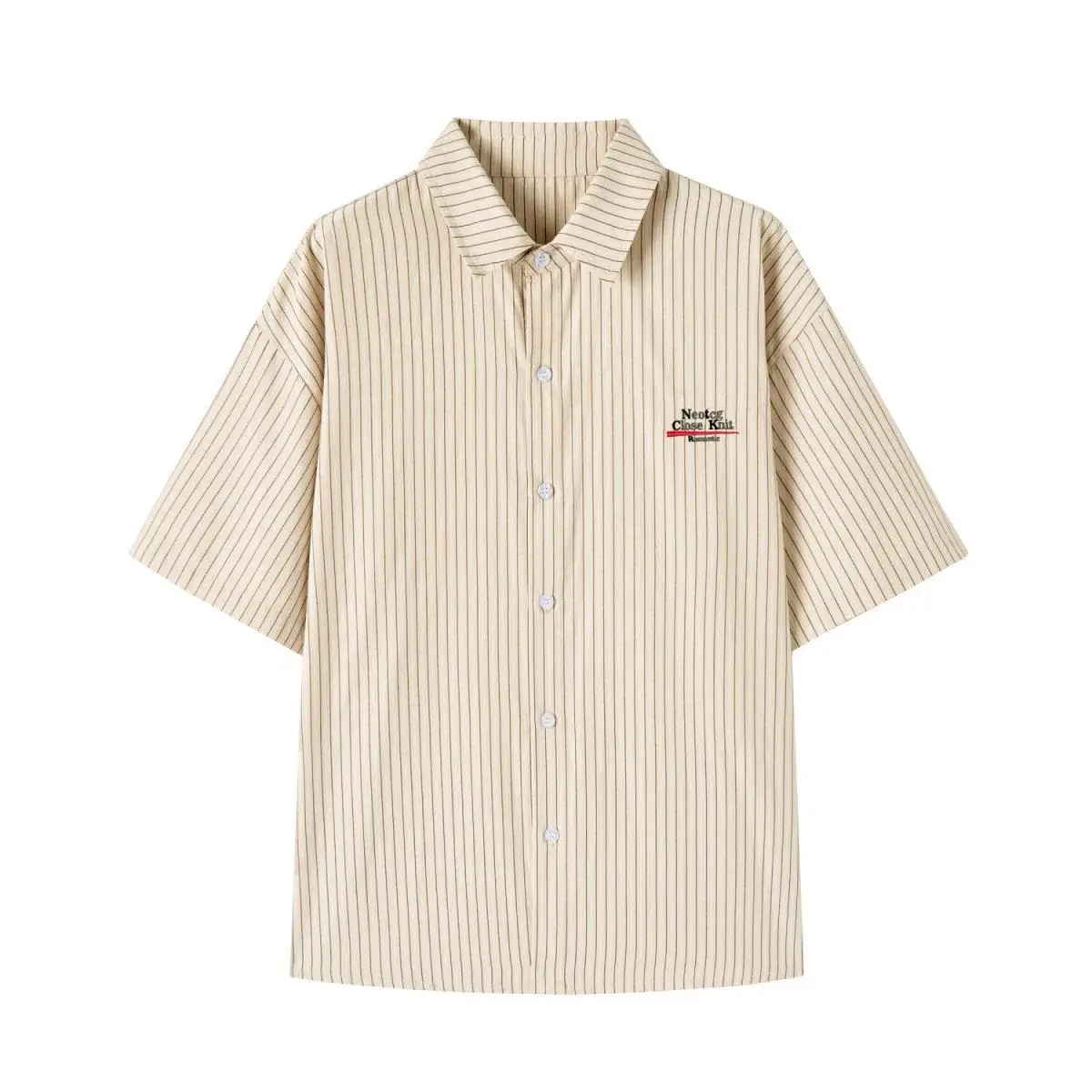 Unisex Preppy Necktie Shirts Japanese Khaki Striped Short Sleeved Blouses Summer Loose Oversized Women Y2k E-Girl Blusas Mujer