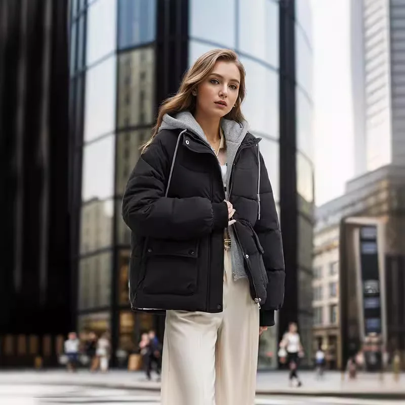 Katoenen gewatteerde damesjas Korte losse capuchon Koreaanse stijl Warm broodpak Westerse mode Katoenen gewatteerde jas