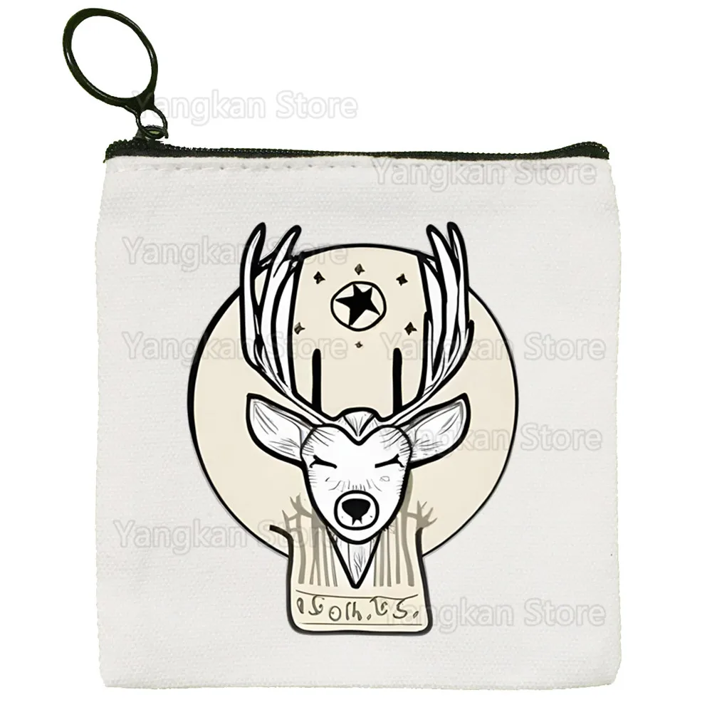 

99 Nights Halloween Gamer Deer in The Forest Cute Mini Coin Purse Canvas Student Wallet Coin Case Zipper Hand Key Case