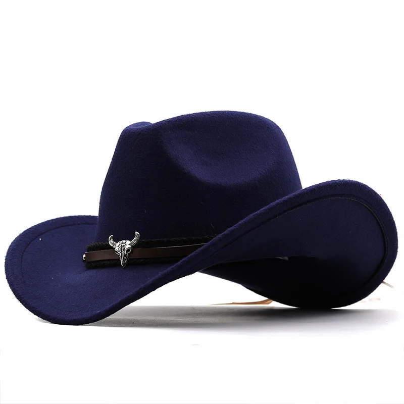 Simple Wome Men Red Wool Chapeu Western Cowboy Hat Gentleman Jazz Sombrero Hombre Cap Dad Cowgirl Hats