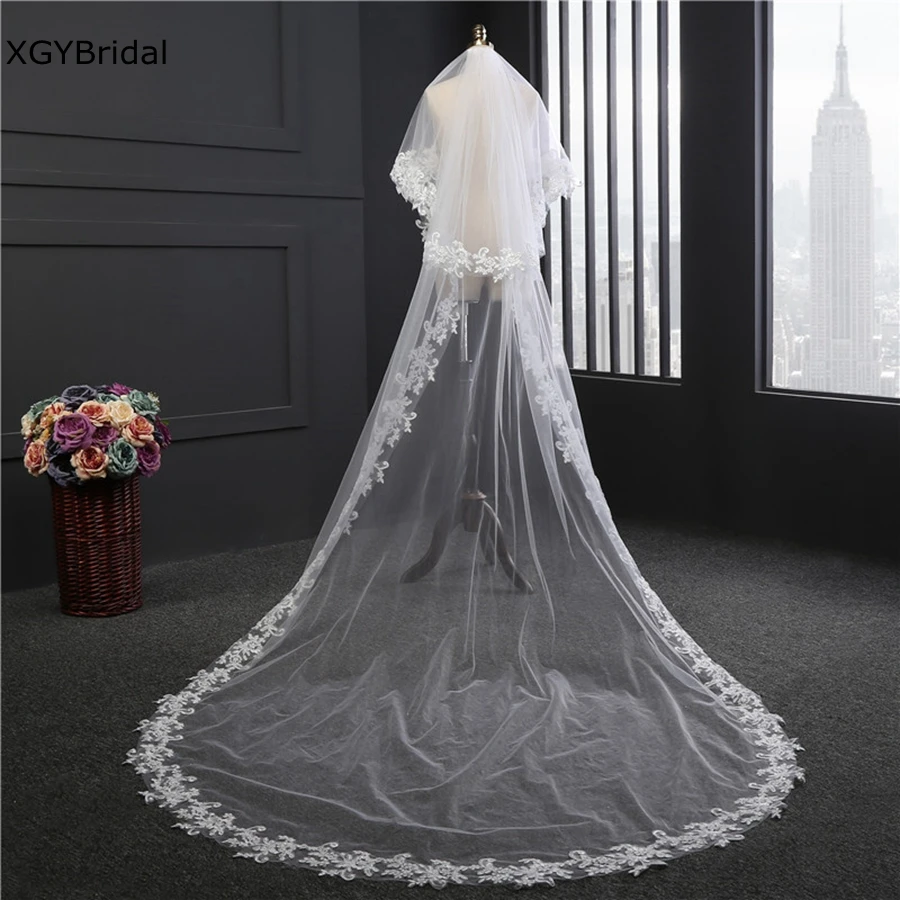 

Wholesale White Ivory Two Layers Cathedral Wedding veils velo Bridal veils Wedding accessories vestidos de novia Casamento