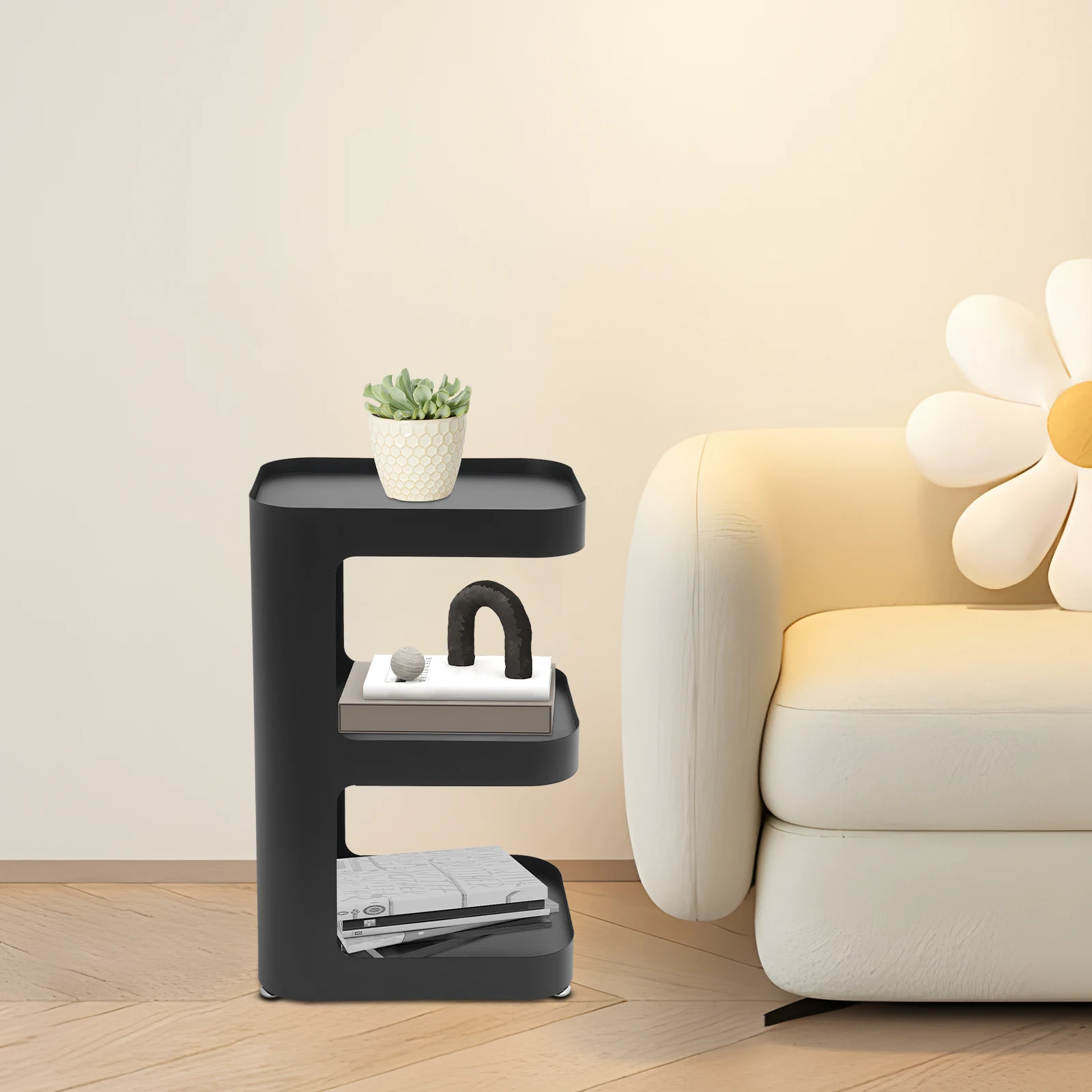 

Black E-Shape End Table,Iron Narrow End Table Floor Standing 25*35*54cm for Living Rooms,Bedrooms