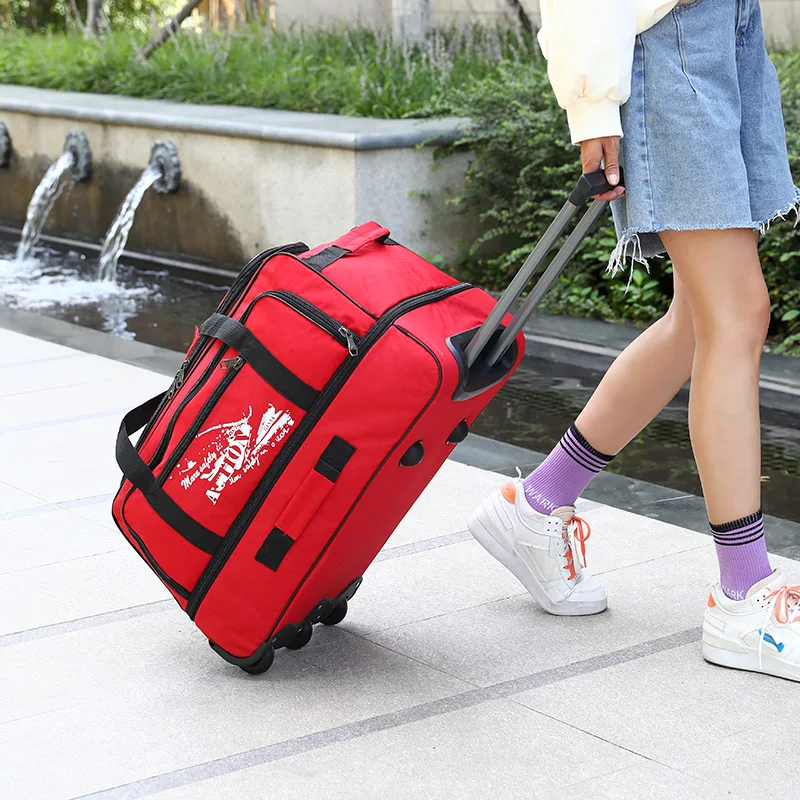 Bolsa de viaje con ruedas de tela Oxford, bolsa de negocios ajustable Unisex, bolsa de equipaje plegable repelente al agua para viajar