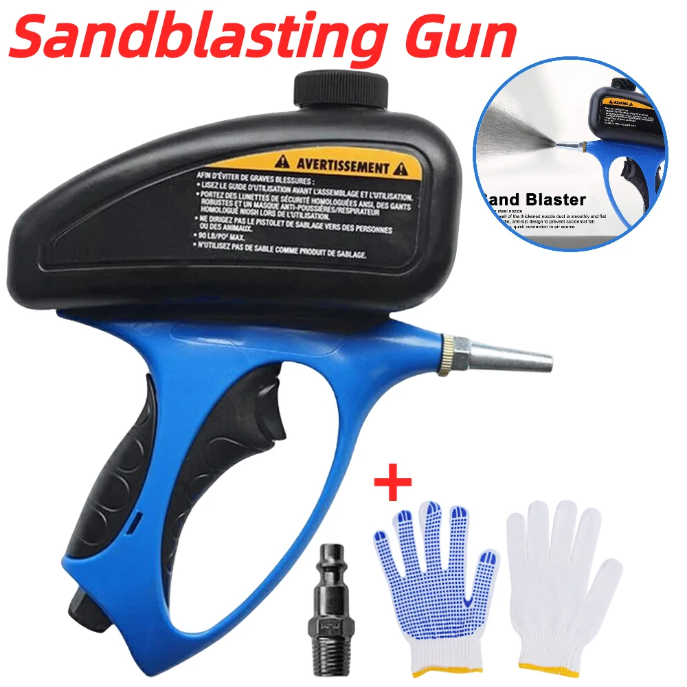 150 PSI Portable Gravity Sandblasting Gun Adjustable Flow Pneumatic Air Sand Blaster with Nozzle&Gloves Sand Blasting Machine