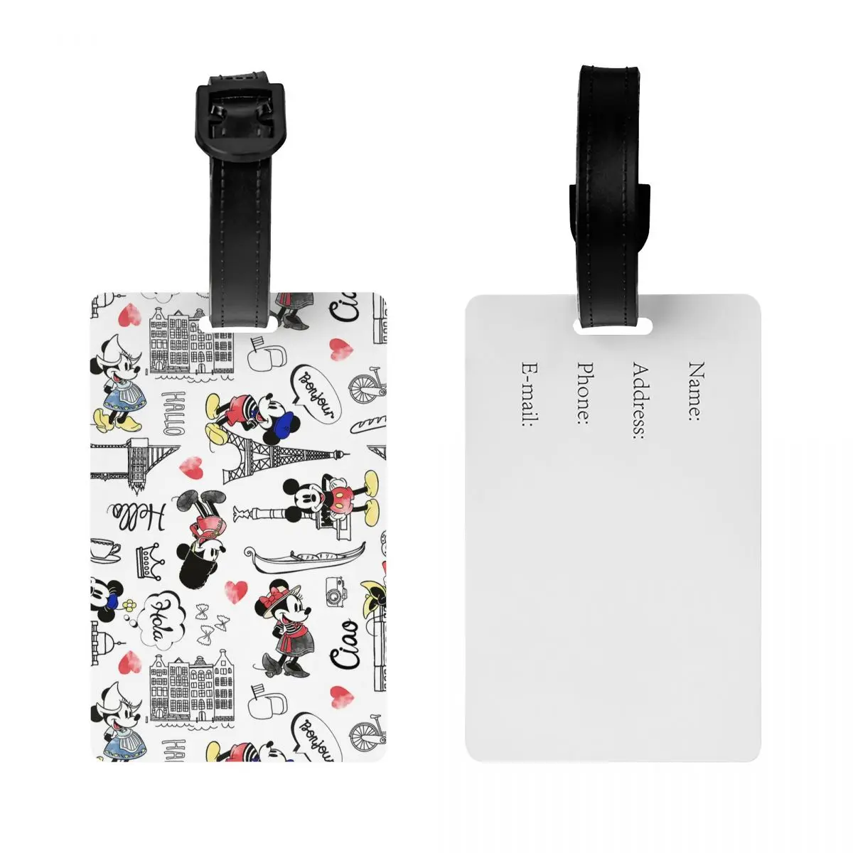 Mickey Minnie Mouse Cities Of Love Luggage Tag With Name Card Privacy Cover ID Label for Travel Suitcase