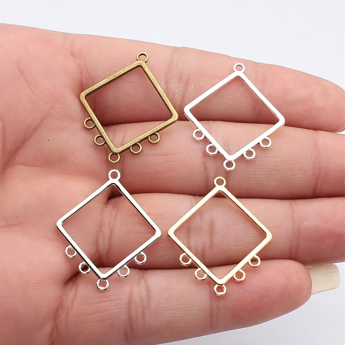 WYSIWYG 20pcs 32x27mm 5 Colors Hollow Rhombus Earring Connector For DIY Jewelry Making