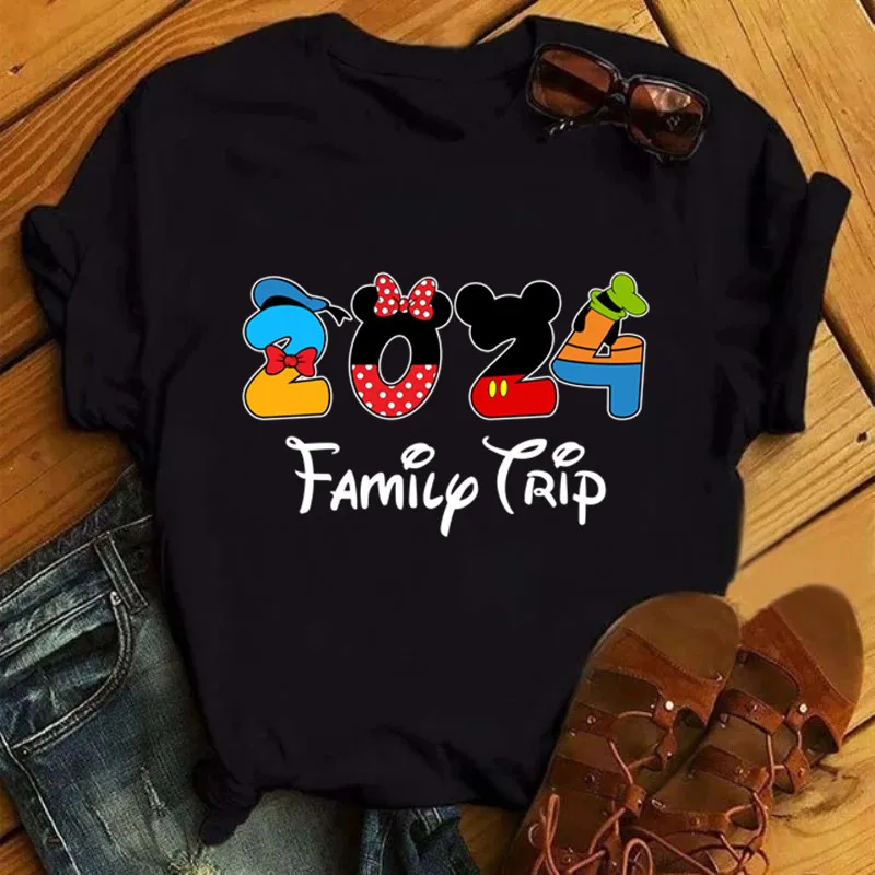 Disney Trip 2024 Fashion Women T-Shirt Funny Mickey Minnie Tshirts Female Disneyland Vacation Tees Tops