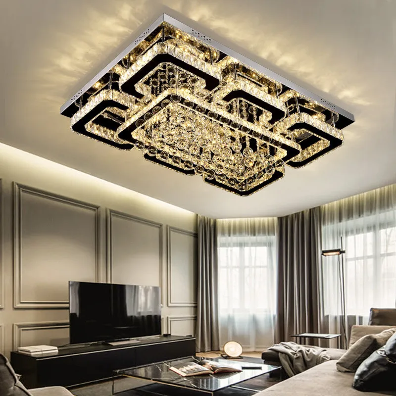 Modern Crystal Chandelier Lighting For Living Room Bedroom Kitchen Loft Roof Home Fashion Chrome Rectangle Led Ceiling Lamp