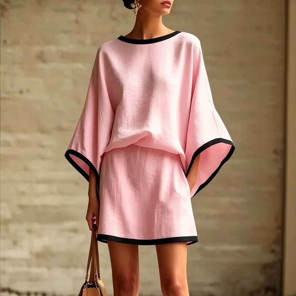 2026 Plus Size Women Casual Fashion Set Loose Comfortable Open Split Half Sleeve Top Wide Pants Two Piece Outfit