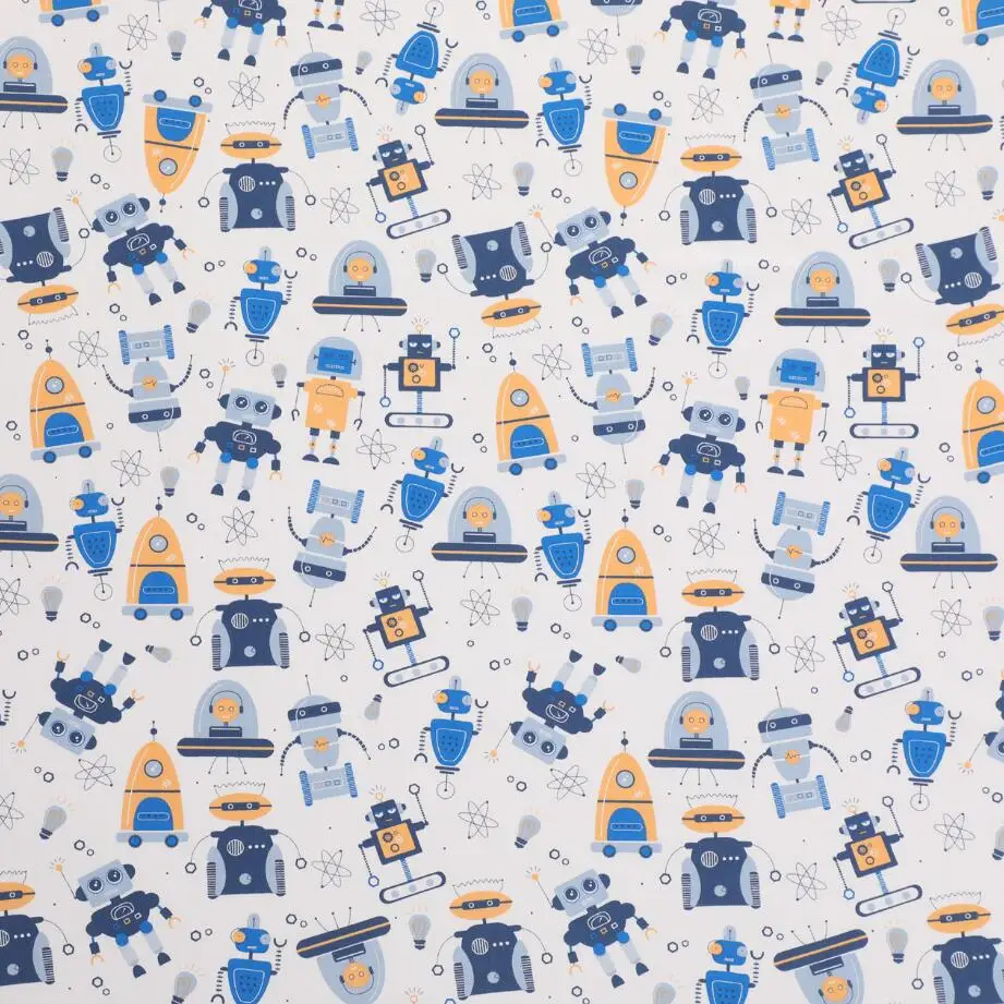 Cartoon Rocket Robot Printed Cotton Fabric, Sewing Craft Cloth, Quilting, Baby Dress, Tecido, DIY Patchwork, Handmade, New