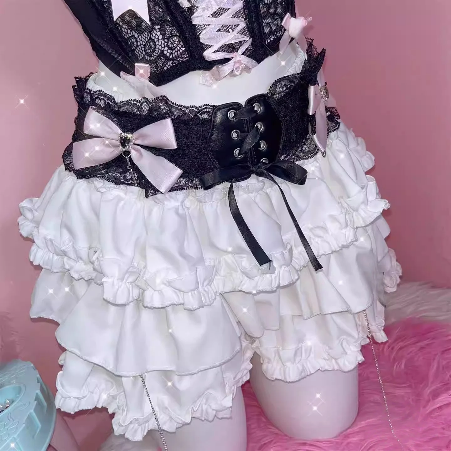 새로운 수제 Y2K 스파이스 걸 코르셋 서브 컬쳐 Bowknot 레이스 보우 벨트 로리타 하라주쿠 스위트 걸 양복 조끼 액세서리