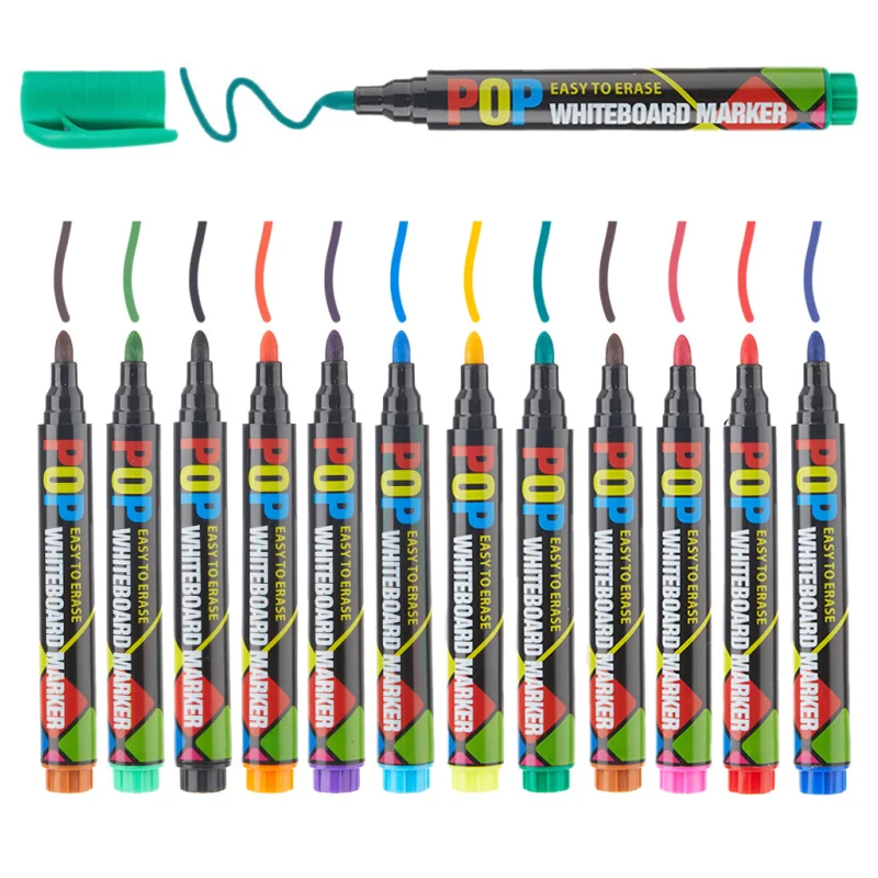 

12COLORS Whiteboard Marker Set,Erasable, Refillable,Quick-drying,Low odor,High Capacity,Office,Conferencing,Educational Items