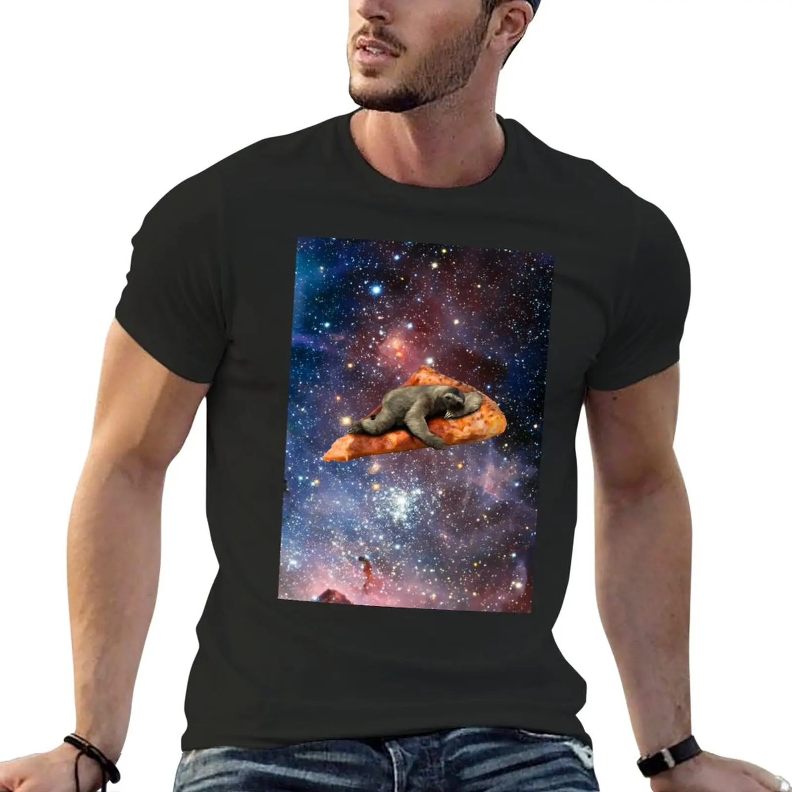 

New Pizza Sloth In Space T-Shirt graphics t shirt Short sleeve tee customized t shirts custom t shirts black t shirts for men