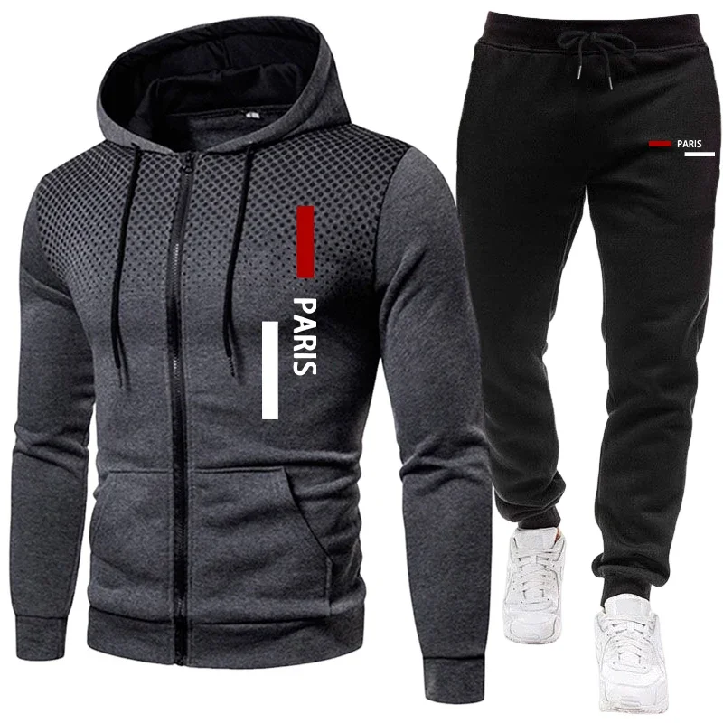 Autumn Winter Wind Resistant Men Hoodie Tracksuit Big Pocket Zip Jacket Cuffed Joggers Outdoor Daily Sports Set view 3
